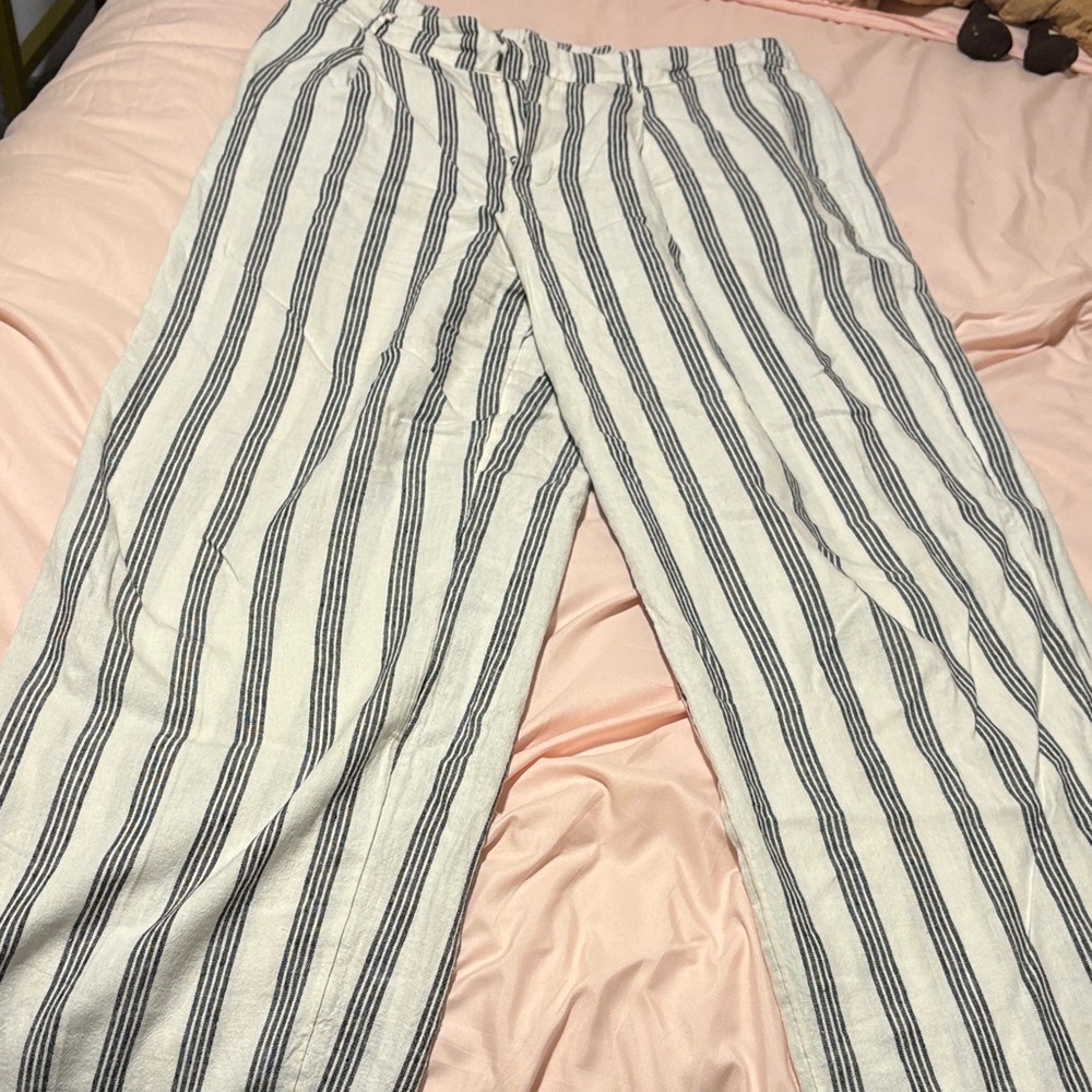 a new day White Jumpsuit with Navy Vertical Stripes